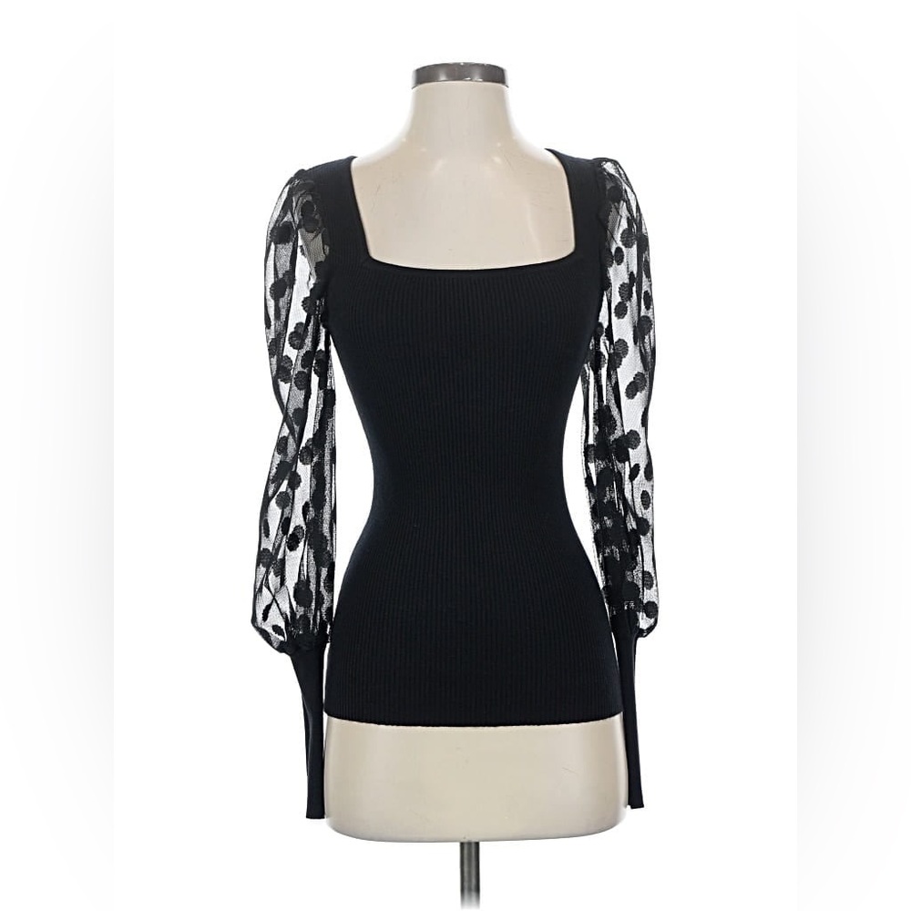 Haute Monde Black Sheer Sleeve Top